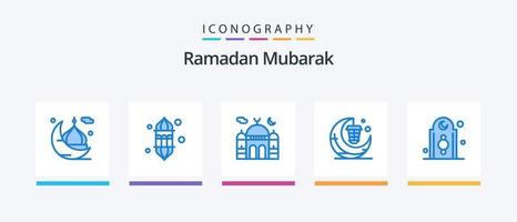 pack d'icônes bleu ramadan 5 comprenant une lampe. lanterne. lampe. prier. Islam. conception d'icônes créatives vecteur