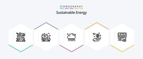 pack d'icônes de 25 lignes d'énergie durable, y compris l'énergie. câble. vert. adaptateur. fleurs vecteur