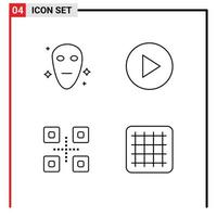 ensemble de 4 symboles d'icônes d'interface utilisateur modernes signes pour alien gird multimédia alimentaire couche 1 éléments de conception vectoriels modifiables vecteur