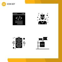 interface mobile glyphe solide ensemble de 4 pictogrammes de haut-parleur de navigateur html infirmière bulletin de vote éléments de conception vectoriels modifiables vecteur