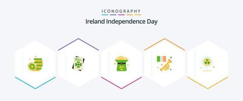 pack d'icônes plates du jour de l'indépendance de l'irlande 25, y compris l'emplacement. trompette. vert. musique. klaxon vecteur