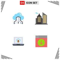 pack de 4 signes et symboles d'icônes plates modernes pour les supports d'impression Web tels que les éléments de conception vectoriels modifiables pour le réseau d'ordinateurs portables en nuage vecteur