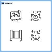 ligne d'interface mobile ensemble de 4 pictogrammes d'éléments de conception vectoriels modifiables de berceau de santé d'argent de lit d'ordinateur vecteur