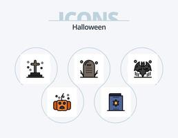 pack d'icônes rempli de lignes d'halloween 5 conception d'icônes. décès. cimetière. livre de magie. cimetière. fantôme vecteur