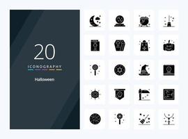 20 icône de glyphe solide halloween pour la présentation vecteur