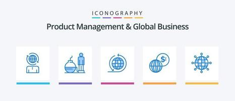 gestion des produits et pack d'icônes bleu 5 pour les affaires mondiales, y compris global. Entreprise. affaires mondiales. moderne. global. conception d'icônes créatives vecteur