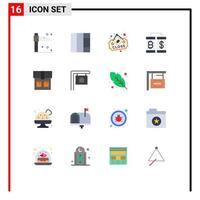 ensemble moderne de 16 pictogrammes de couleurs plates de sac de signe de mode maison transection pack modifiable d'éléments de conception de vecteur créatif