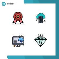 4 concept de couleur plate fillline pour les sites Web mobiles et les applications récompensent la sécurité des nuages de stockage des éléments de conception vectoriels modifiables par ordinateur vecteur