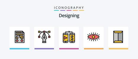 ligne de conception remplie de 5 packs d'icônes comprenant une pièce de monnaie. la toile. cellule. Peinture. graphique. conception d'icônes créatives vecteur