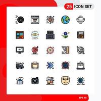 interface mobile ligne remplie couleur plate ensemble de 25 pictogrammes de support aide à viser le monde de l'appareil éléments de conception vectoriels modifiables vecteur