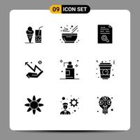 pack de 9 signes et symboles de glyphes solides modernes pour les supports d'impression Web tels que le graphique de contenu d'argent en gel trouver des éléments de conception vectoriels modifiables vecteur