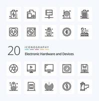 pack d'icônes de ligne de 20 appareils comme les gadgets technologiques appareils vidéo imac vecteur