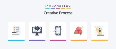 processus créatif pack plat 5 d'icônes comprenant une idée. processus. processus. Créatif. RVB. conception d'icônes créatives vecteur