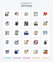 créatif arrêter de fumer pack d'icônes rempli de 25 lignes tel que dangereux. non. cigarette. cigarette. fumeur vecteur