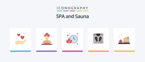 pack d'icônes sauna plat 5 comprenant. savon. temps. nettoyage. sauna. conception d'icônes créatives vecteur
