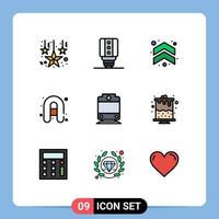 9 icônes créatives signes et symboles modernes de partie anniversaire jusqu'à transport voyage éléments de conception vectoriels modifiables vecteur