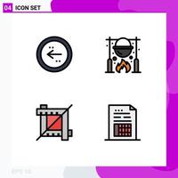 4 symboles universels de couleur plate de ligne remplie symboles de direction de cuisson de flèche conception de chaudron éléments de conception vectoriels modifiables vecteur