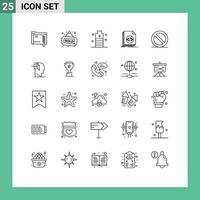 25 lignes universelles définies pour les applications web et mobiles fichier de script codage de batterie éléments de conception vectoriels modifiables sûrs vecteur