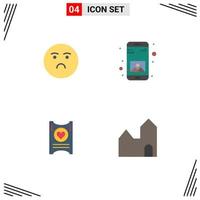 pack d'icônes plates de 4 symboles universels d'emoji amour triste galerie mariage éléments de conception vectoriels modifiables vecteur