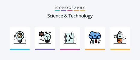 ligne scientifique et technologique remplie de 5 icônes, y compris l'industrie chimique. acide. microscope. l'énérgie thermique. radioactivité. conception d'icônes créatives vecteur