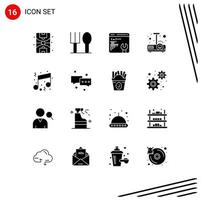 ensemble de 16 symboles d'icônes d'interface utilisateur modernes signes pour la musique de fête mise en lumière amusante éléments de conception vectoriels modifiables vecteur