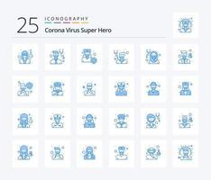 corona virus super héros 25 pack d'icônes de couleur bleue comprenant une fille. se soucier. médical. Masculin. docteur vecteur