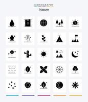nature créative pack d'icônes noir solide 25 glyphes tels que la nature. forêt. forêt. la météo. Soleil vecteur
