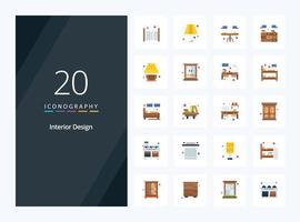 20 icône de couleur plate de design d'intérieur pour la présentation vecteur