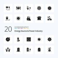 20 pack d'icônes de glyphe solide de source d'énergie et de l'industrie de l'énergie comme la prise électrique solaire de charge vecteur