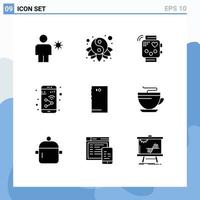 ensemble moderne de 9 glyphes et symboles solides tels que les éléments de conception vectoriels modifiables de battement de coeur de l'application yin du smartphone vecteur