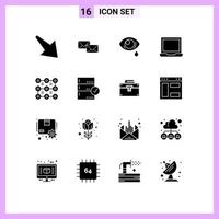 16 concept de glyphe solide pour les sites Web mobiles et les applications définissant la lettre d'ordinateur portable configurer les éléments de conception vectoriels modifiables tristes vecteur