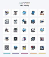 pack d'icônes rempli de 25 lignes d'hébergement Web créatif, tel que des dossiers. serveur. nuage. Procuration. hébergement vecteur