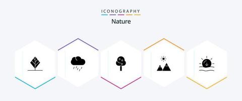 pack d'icônes nature 25 glyphes, y compris le coucher du soleil. la nature. la nature. de pointe. Montagne vecteur