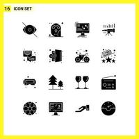 groupe de 16 signes et symboles de glyphes solides pour la prévision télescope hibou informations informatiques éléments de conception vectoriels modifiables vecteur