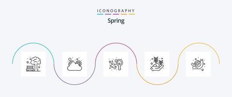 pack d'icônes spring line 5 comprenant doodle. main qui grandit. bulles. planter. feuille vecteur