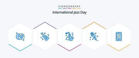 pack d'icônes bleues de la journée internationale du jazz 25, y compris. musique. musique. multimédia. musique vecteur