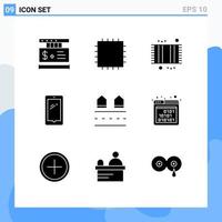 groupe de 9 glyphes solides modernes définis pour les éléments de conception vectoriels éditables mobile mat iphone vecteur