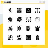 ensemble de 16 symboles d'icônes d'interface utilisateur modernes signes pour les éléments de conception vectoriels modifiables de cible de voiture sonore de châssis de coeur vecteur