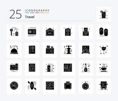 voyage pack d'icônes de 25 glyphes solides, y compris les voyages. appareil photo. Hôtel. voyage. passeport vecteur
