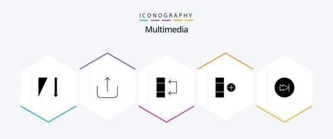 pack d'icônes multimédia de 25 glyphes comprenant. multimédia. tableau. vers l'avant. La Flèche vecteur