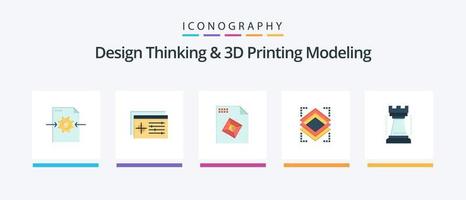 design thinking et d printing modeling flat 5 icon pack incluant king. divertissement. dossier. serveur. chose. conception d'icônes créatives vecteur
