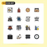 interface mobile ligne remplie de couleurs plates ensemble de 16 pictogrammes d'iot internet sun house board éléments de conception vectoriels créatifs modifiables vecteur