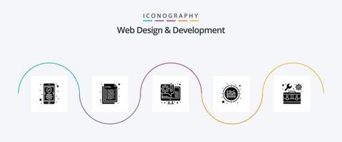 pack d'icônes glyphe 5 de conception et de développement Web comprenant le kit. Les données. la toile. analytique. création de sites web vecteur