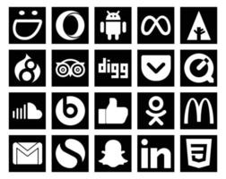 pack de 20 icônes de médias sociaux comprenant odnoklassniki beats pill travel music soundcloud vecteur