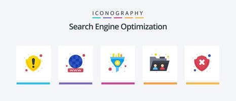 pack d'icônes seo flat 5 comprenant un bouclier. Les données. filtre. partage. dossier. conception d'icônes créatives vecteur