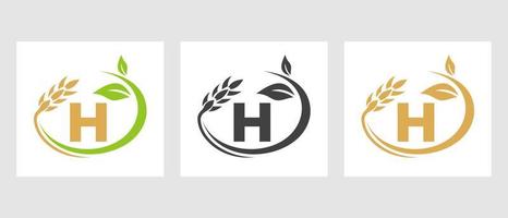 lettre h logo agricole. agroalimentaire, modèle de conception de ferme écologique vecteur