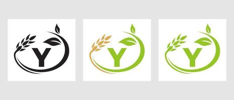 lettre y logo agricole. agroalimentaire, modèle de conception de ferme écologique vecteur