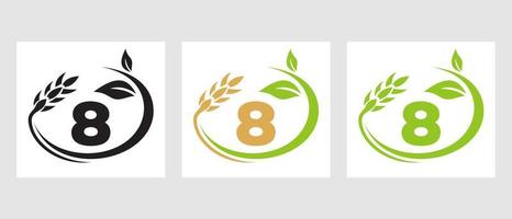 lettre 8 logo agricole. agroalimentaire, modèle de conception de ferme écologique vecteur