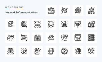 25 pack d'icônes réseau et ligne de communication vecteur