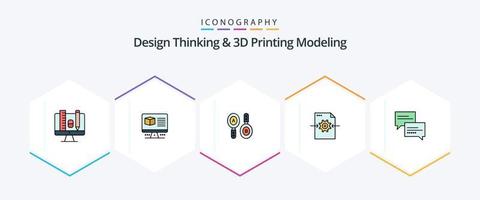 design thinking et d printing modeling 25 pack d'icônes fillline incluant un commentaire. La Flèche. recherche. paramètre. dossier vecteur